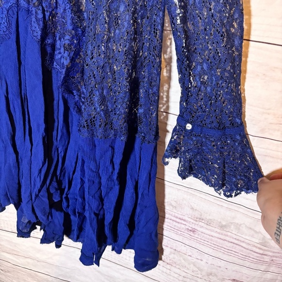 Free People Tell Tale See Through Royal Blue Lace Bohemian Dress Small - Picture 3 of 11